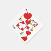 ハッピーバースデー紙ナプキンス、赤いハート スタンダードカクテルナプキン (角)