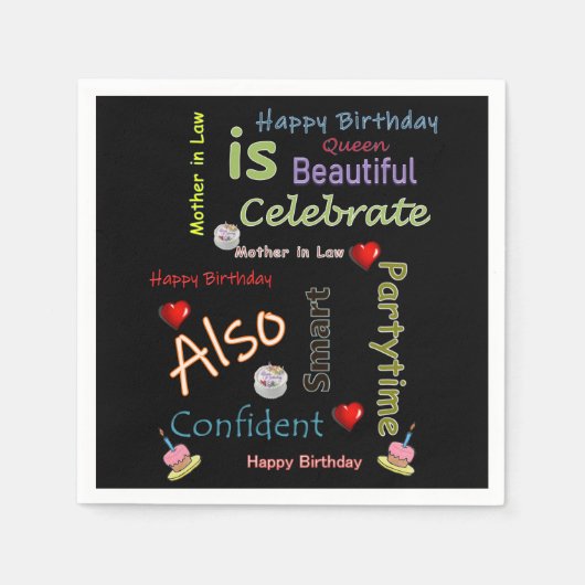 ハッピーバースデー紙ナプキンズマザーインロー スタンダードカクテルナプキン (正面)