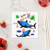 ハッピーバースデー紙ナプキンズ、シャーク スタンダードカクテルナプキン (インサイチュ)