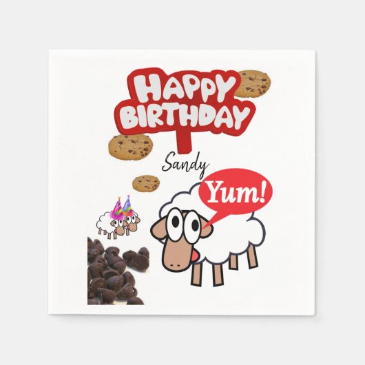 ハッピーバースデー紙ナプキンズ、ラム スタンダードカクテルナプキン (正面)