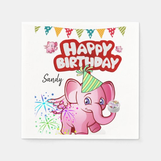 ハッピーバースデー紙ナプキンズ、豚 スタンダードカクテルナプキン (正面)
