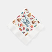 ハッピーバースデー紙ナプキン風船とケーキ 縁ありカクテルナプキン (角)