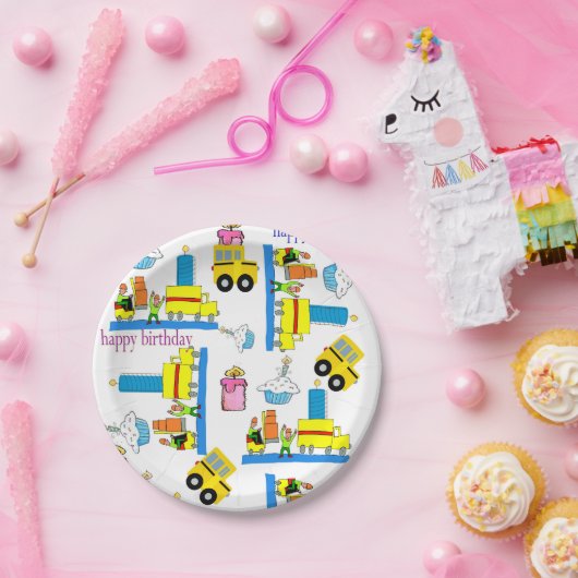 ハッピーバースデー紙プレートトラックバス ペーパープレート (パーティー)