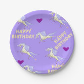 ハッピーバースデー紙プレートパープルユニコーン ペーパープレート (正面)