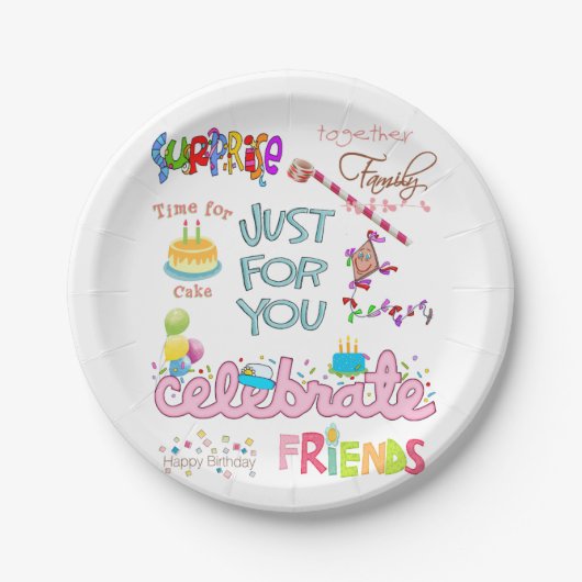 ハッピーバースデー紙プレートフレンズファミリー ペーパープレート (正面)