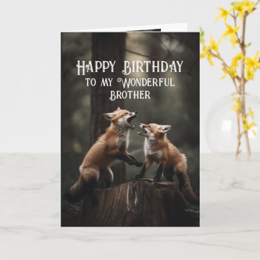 ハッピーバースデー素敵なブラザーフレンドキツネかわいい カード (黄色い花)