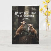 ハッピーバースデー素敵な姉妹の友人のキツネかわいい カード (黄色い花)