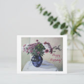 ハッピーバースデー素晴らしアートヴィンテージピンク花カード シーズンポストカード (スタンド正面)