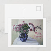 ハッピーバースデー素晴らしアートヴィンテージピンク花カード シーズンポストカード (正面/裏面)