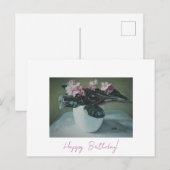 ハッピーバースデー素晴らしアートヴィンテージピンク花カード シーズンポストカード (正面/裏面)