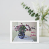 ハッピーバースデー素晴らしアートヴィンテージピンク花カード シーズンポストカード (スタンド正面)