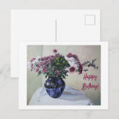 ハッピーバースデー素晴らしアートヴィンテージピンク花カード シーズンポストカード (正面/裏面)