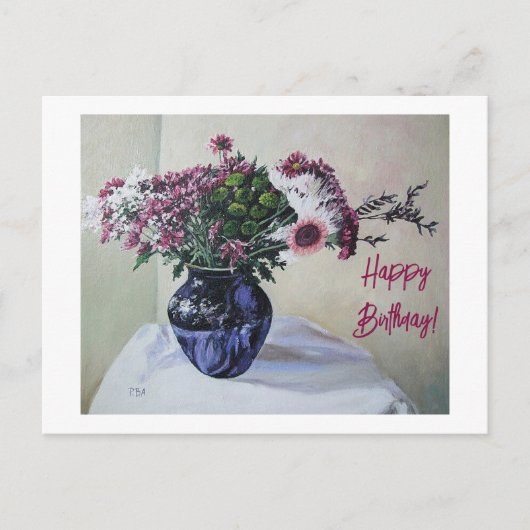 ハッピーバースデー素晴らしアートヴィンテージピンク花カード シーズンポストカード (正面)