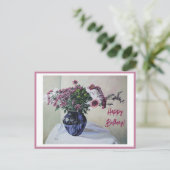 ハッピーバースデー素晴らしアートヴィンテージピンク花カード シーズンポストカード (スタンド正面)