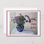 ハッピーバースデー素晴らしアートヴィンテージピンク花カード シーズンポストカード (正面/裏面)