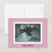 ハッピーバースデー素晴らしアートヴィンテージピンク花カード シーズンポストカード (正面/裏面)
