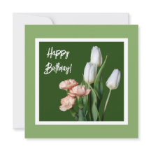 ハッピーバースデー素晴らしアート白いチューリップ花グリーン
