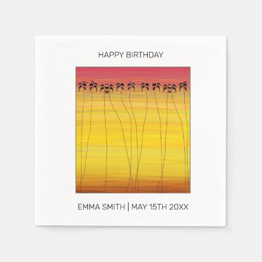 ハッピーバースデー素晴らしトロピカルサンセット スタンダードカクテルナプキン (正面)