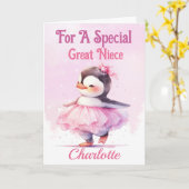 ハッピーバースデー素晴らしニーチェペンギンピンクバレリーナ カード (黄色い花)