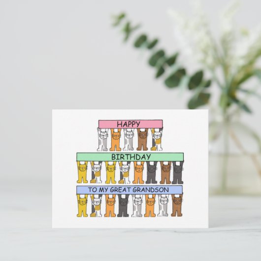 ハッピーバースデー素晴らし孫のマンガ猫 ポストカード (スタンド正面)