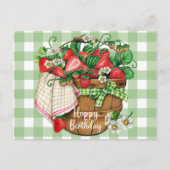 ハッピーバースデー素朴いちご果物籠 ポストカード (正面)