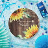 ハッピーバースデー素朴ウッドヒマワリひも付きライト ペーパープレート (パーティー)