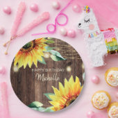 ハッピーバースデー素朴ウッドヒマワリひも付きライト ペーパープレート (パーティー)