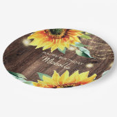 ハッピーバースデー素朴ウッドヒマワリひも付きライト ペーパープレート (アングル)