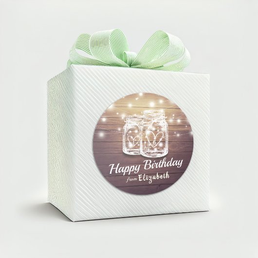 ハッピーバースデー素朴ウッドメイソンジャールストリングライト ラウンドシール