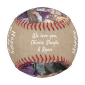 ハッピーバースデー素朴グランパ3フォトコラージュ 野球ボール (裏面)