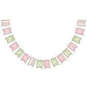 ハッピーバースデー素朴セージグリーンピンクフローラウッド バンティングフラッグ (全)