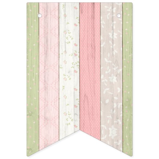 ハッピーバースデー素朴セージグリーンピンクフローラウッド バンティングフラッグ (第1の旗)