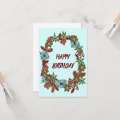 ハッピーバースデー素朴フラワーガーランドグリーティング カード (正面/裏面インサイチュ)