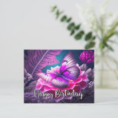 ハッピーバースデー素朴静止蝶デザイン シーズンポストカード (スタンド正面)