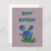 ハッピーバースデー紫と緑のサボテンのグリーティングカード (正面/裏面)
