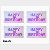 ハッピーバースデー紫の木製切り出しとハート 長方形シール (シート)