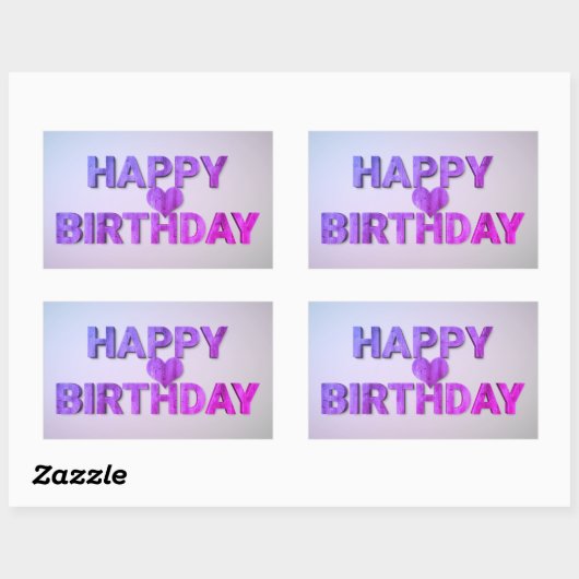 ハッピーバースデー紫の木製切り出しとハート 長方形シール (シート)