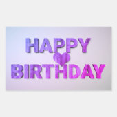 ハッピーバースデー紫の木製切り出しとハート 長方形シール (正面)