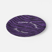 ハッピーバースデー紫グリッター縞模様 ペーパープレート (アングル)