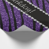 ハッピーバースデー紫グリッター縞模様 ラッピングペーパー (角)