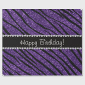 ハッピーバースデー紫グリッター縞模様 ラッピングペーパー (フラット)