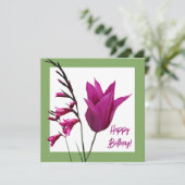 ハッピーバースデー紫チューリップミニマルトレンディーかわいい カード (スタンド正面)