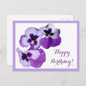 ハッピーバースデー紫パンジー花boho ポストカード (正面/裏面)