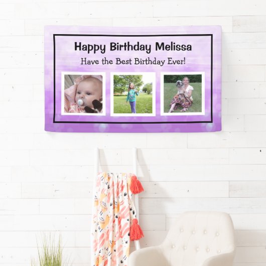 ハッピーバースデー紫パーソナライズされた写真 横断幕