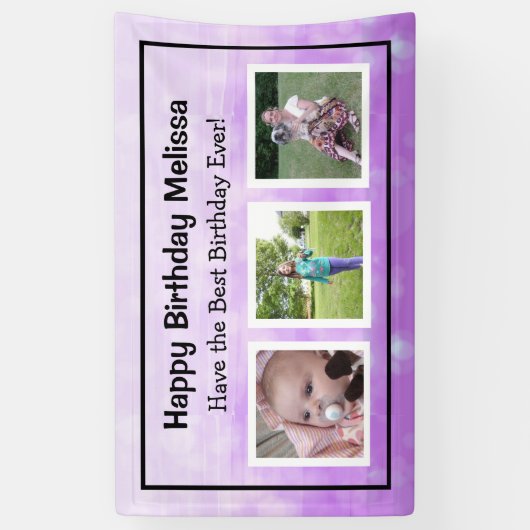 ハッピーバースデー紫パーソナライズされた写真 横断幕 (縦)