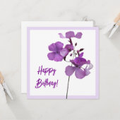 ハッピーバースデー紫フローラトレンディー可愛ガーリー カード (正面/裏面インサイチュ)