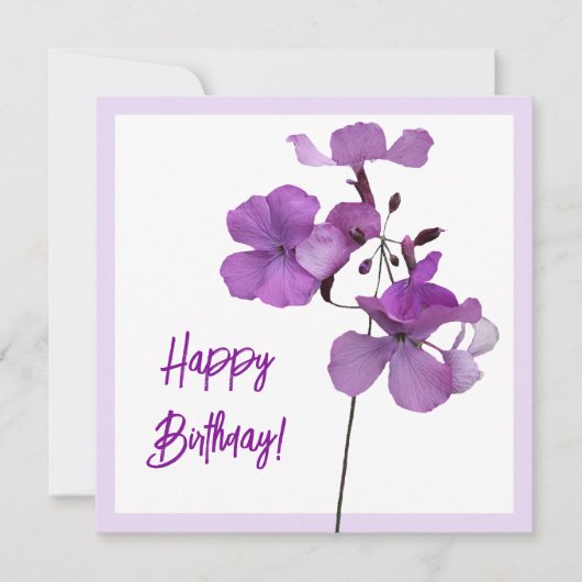 ハッピーバースデー紫フローラトレンディー可愛ガーリー カード (正面)