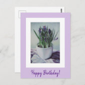 ハッピーバースデー紫ヴィンテージ花素晴らし芸術ポー ポストカード (正面/裏面)