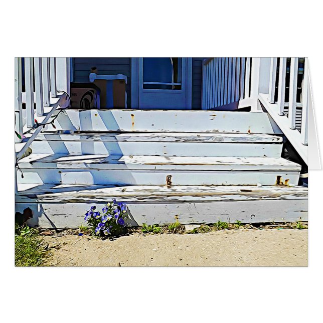 ハッピーバースデー紫色の花の階段カード (正面横)