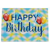 ハッピーバースデー絞り染め再利用可能 ラージペーパーバッグ (正面)